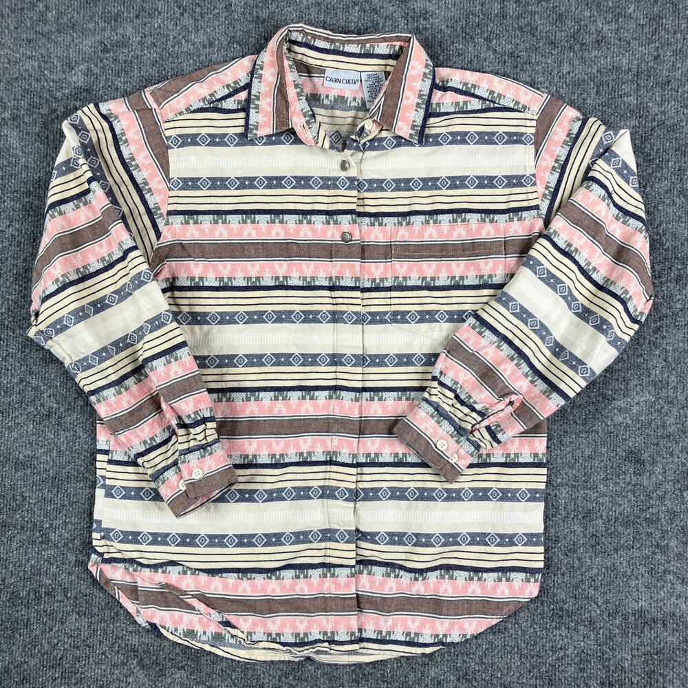 Cabin Creek Button-Up Shirt Mens‎ Medium Multicolor Aztec Stripe Long Sleeve
